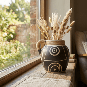 Terracotta black and white vase g-n