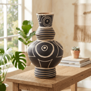 Terracotta black and white vase L g-n