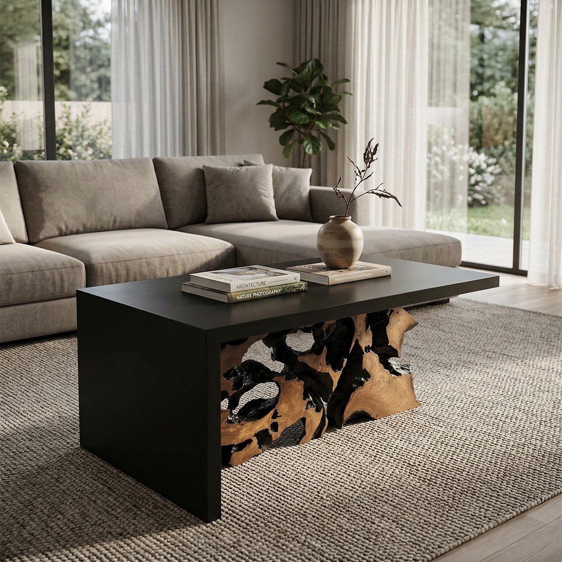 Τραπέζι σαλονιού Teak root 2 black m-y